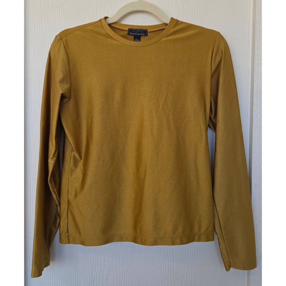Vintage 90s Y2K Banana Republic Gold Shimmer Long Sleeve Top Holidays Party NYE